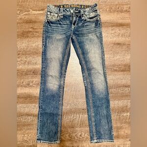 Rock Revival Blue Jeans with White Detailing